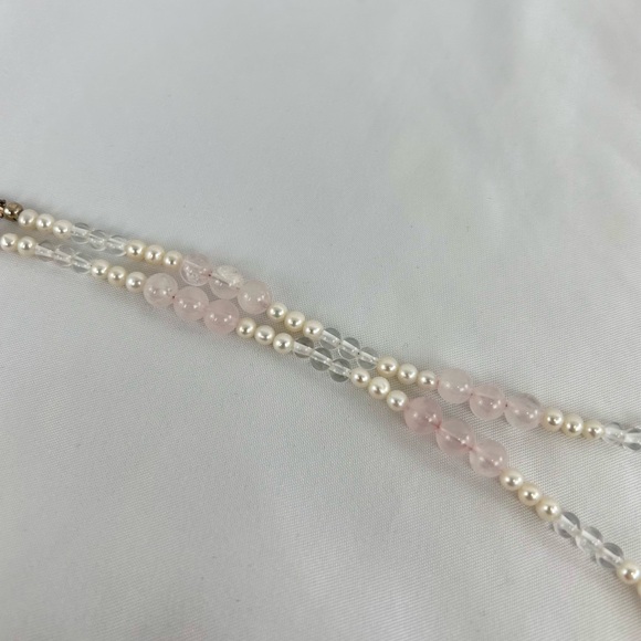 Rose Quartz Hearts and White Pearls Beaded Necklace - Picture 6 of 6